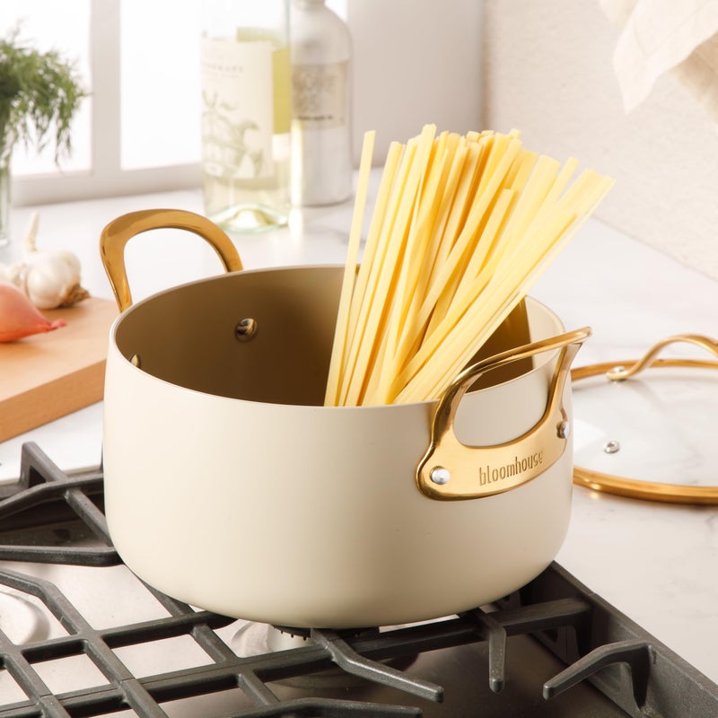 Bloomhouse - Two Time Oprah's Favorite Things Winner - 6 Quart Heavy Duty Aluminum Premium PFA Free Ceramic Nonstick Dutch Oven Pot with Lid - Almond Cream w/Gold Handle - Image 3
