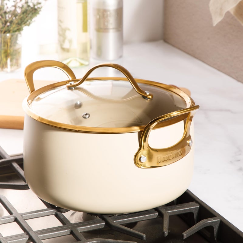 Bloomhouse - Two Time Oprah's Favorite Things Winner - 6 Quart Heavy Duty Aluminum Premium PFA Free Ceramic Nonstick Dutch Oven Pot with Lid - Almond Cream w/Gold Handle - Image 2