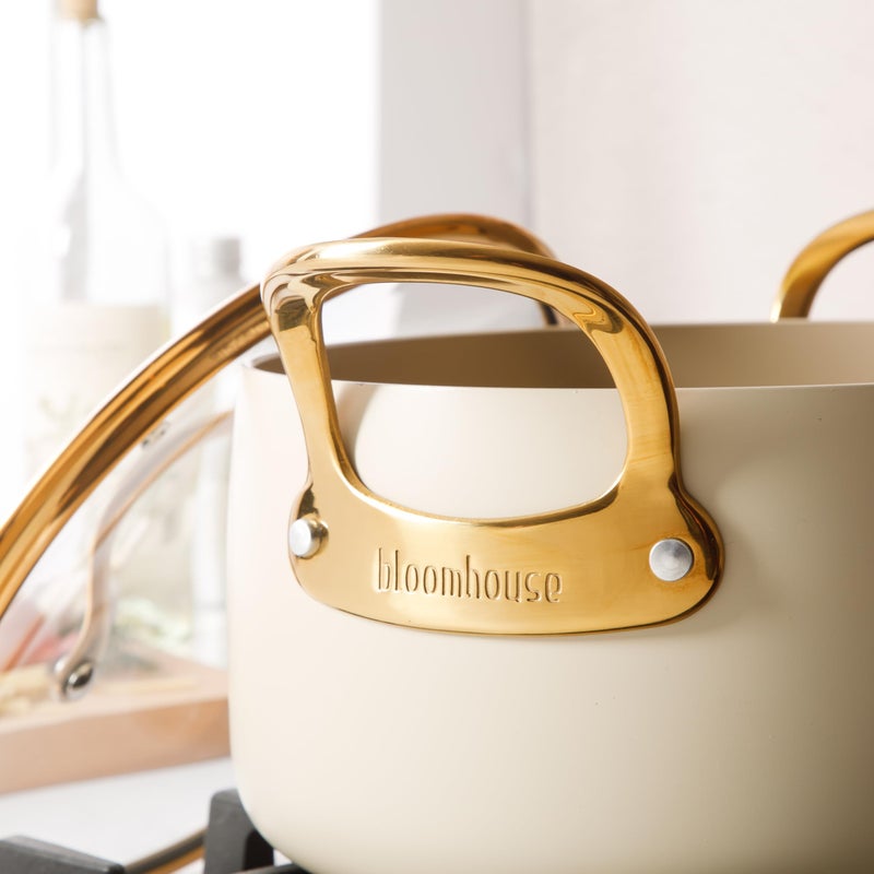 Bloomhouse - Two Time Oprah's Favorite Things Winner - 6 Quart Heavy Duty Aluminum Premium PFA Free Ceramic Nonstick Dutch Oven Pot with Lid - Almond Cream w/Gold Handle - Image 5