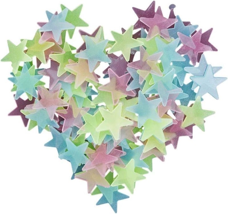 50Pcs Multicolored Stars Glow in The Dark Luminous Stars Fluorescent Reusable Plastic Wall Stickers Wall or Ceiling Fluorescent Luminous Decal Stickers for Simulated PopularHome Decor