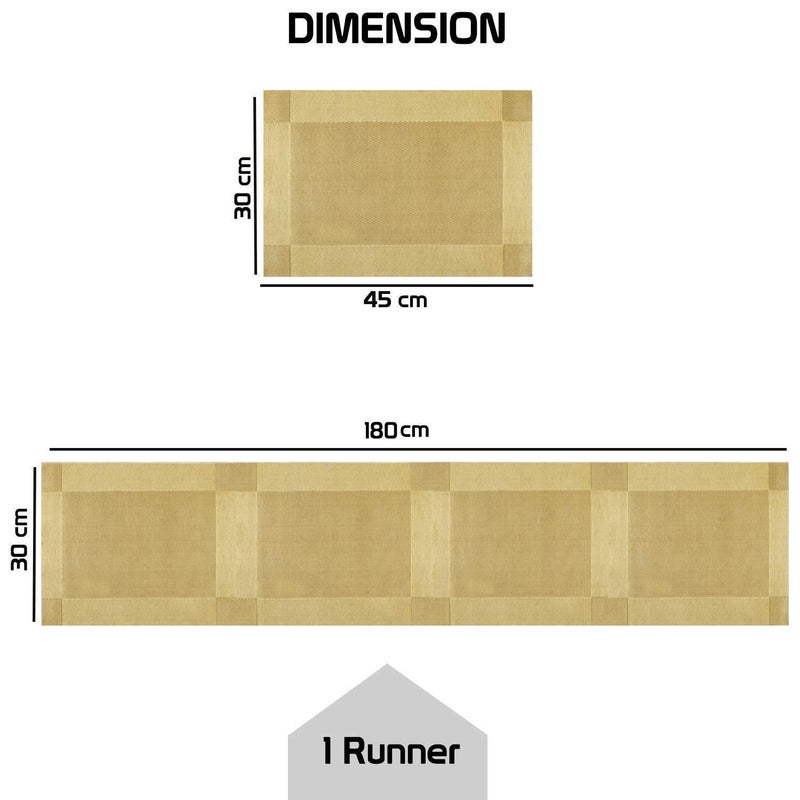 P Plus Fire Placemats Set of Easy to Clean NonSlip Heat Resistant Dining Table MatsWashable Crossweave Woven Vinyl PVC Place mats 8pcs placemate 1 Runner Gold - Image 2
