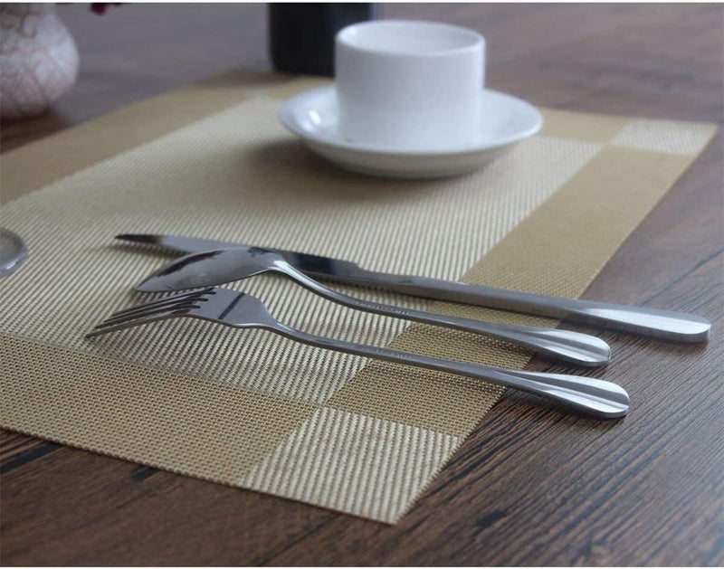 P Plus Fire Placemats Set of Easy to Clean NonSlip Heat Resistant Dining Table MatsWashable Crossweave Woven Vinyl PVC Place mats 8pcs placemate 1 Runner Gold - Image 5