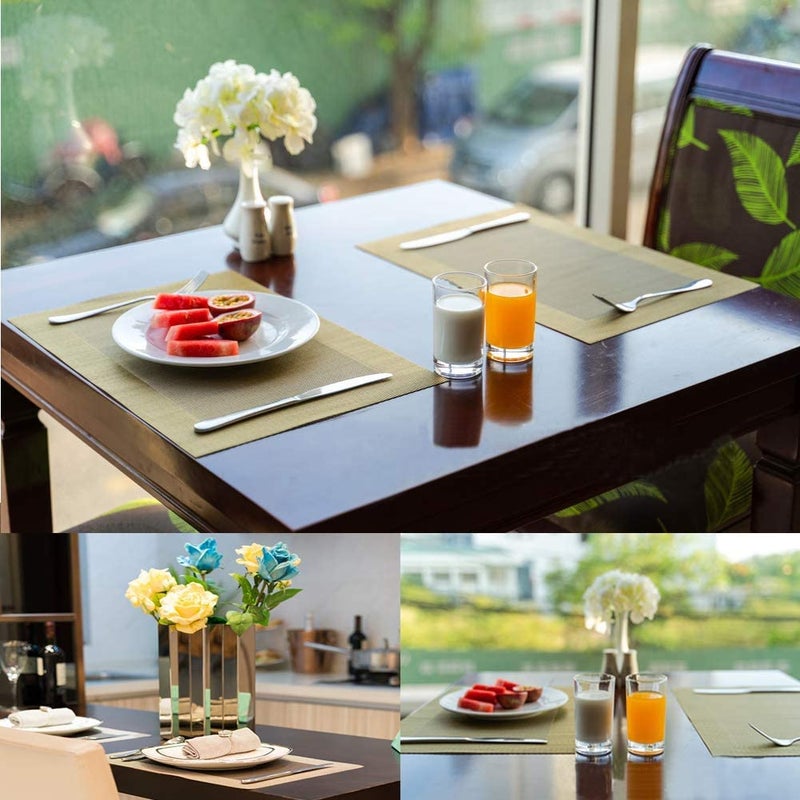 P Plus Fire Placemats Set of Easy to Clean NonSlip Heat Resistant Dining Table MatsWashable Crossweave Woven Vinyl PVC Place mats 8pcs placemate 1 Runner Gold - Image 3
