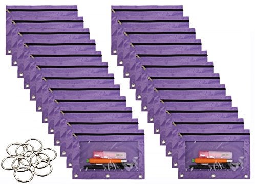 Wodison 24 Packs 3 Ring Binder Pen Pencil Case Pouch Bulk Set Stationery Bag for School Class Office Purple - Image 1
