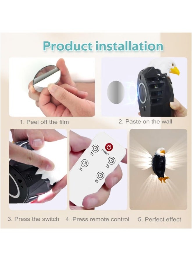 ACLIX Eagle Light Decorative Light Kid Night Light Mood Light LED Wall Light Magnetic LED Wall Mounted Eagle Light with Remote Control, USB Charging, Battery Powered and Removable Rechargeable Eagle Light for Indoor, Office - Image 2
