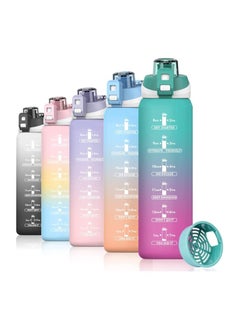 S2C Motivational Water Bottle 1L Water Bottle For Kids School Water Bottles With Straw Leak Proof Water Bottle With Time Marker For Sport, School, Gym, Office(Gradient Pink)  - Image 1