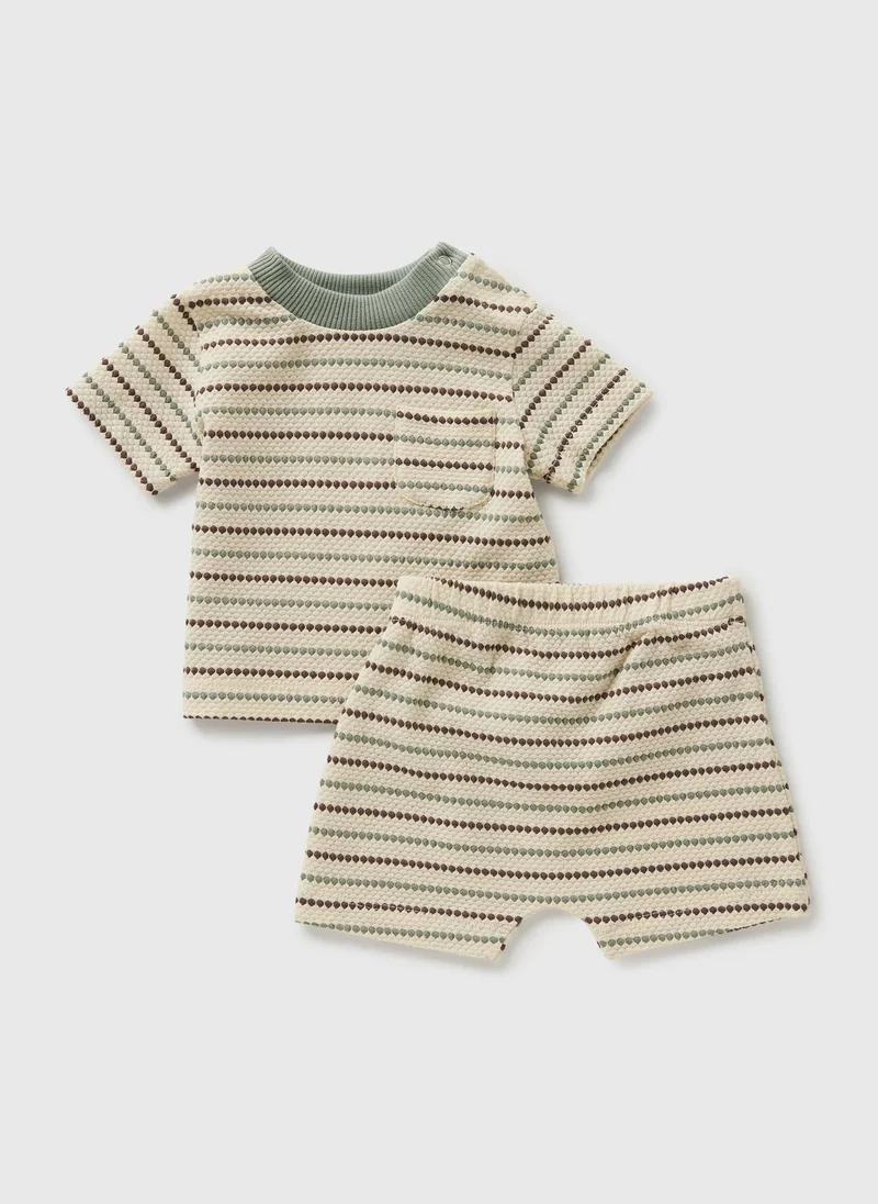 Baby Cream Stripe Textured Top & Short Set