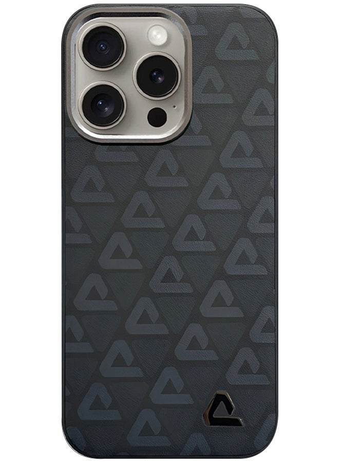 CATANES (for iPhone 15 Pro) Case Leather Back Cover Triangle Pattern Shockproof Protective Phone Case Black - Image 2