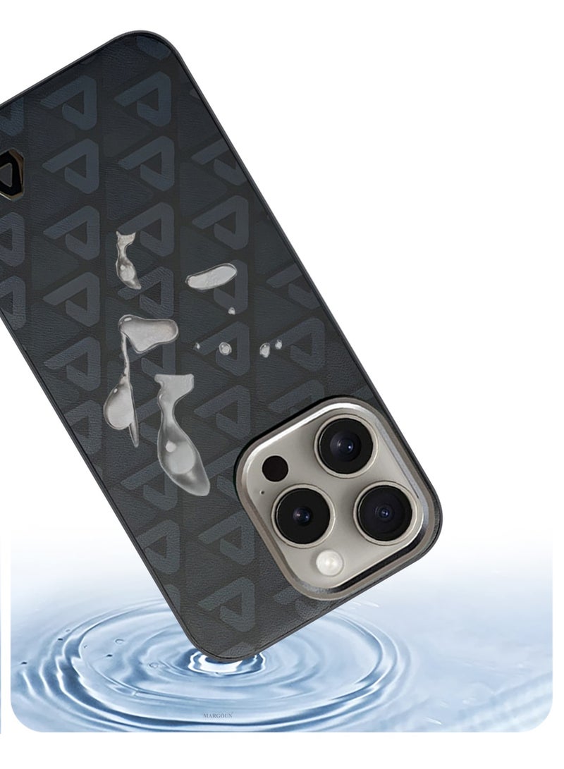 CATANES (for iPhone 15 Pro) Case Leather Back Cover Triangle Pattern Shockproof Protective Phone Case Black - Image 5