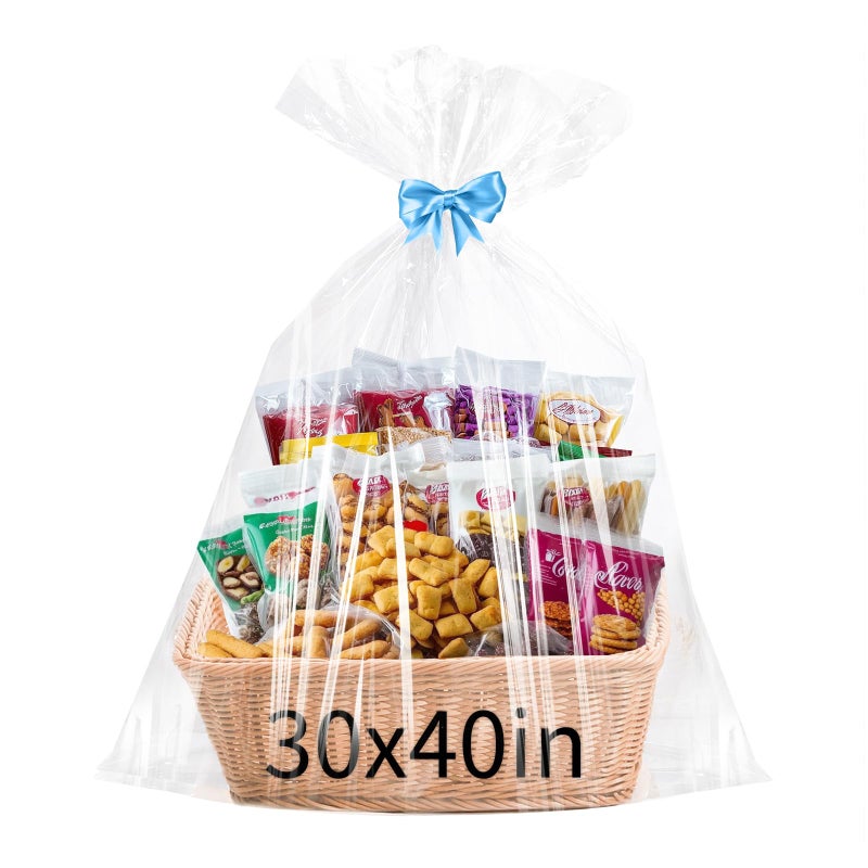 woric 6PCS Large Cellophane Bags 30x40 Inch Cellophane Wrap Clear Gift Bags for Easter Gift Baskets Baby Shower Candy 2.5 Mil Thick Wedding Beach Party favor Birthday - Image 1