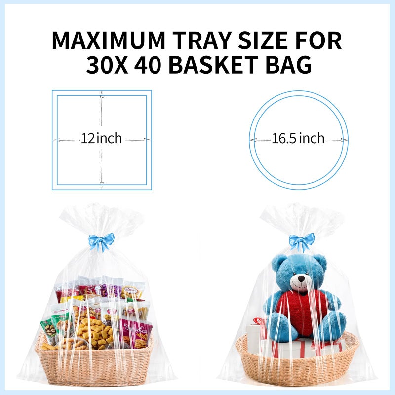 woric 6PCS Large Cellophane Bags 30x40 Inch Cellophane Wrap Clear Gift Bags for Easter Gift Baskets Baby Shower Candy 2.5 Mil Thick Wedding Beach Party favor Birthday - Image 3