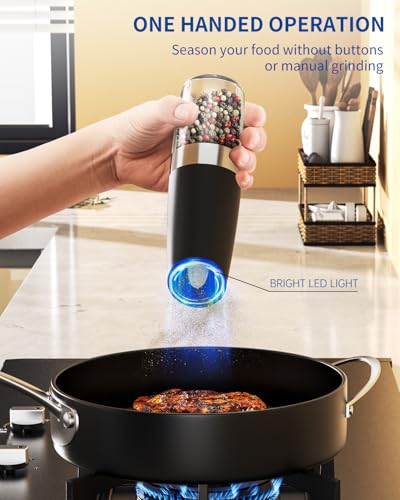 CircleJoy CIRCLE JOY Gravity Electric Salt and Pepper Grinder Set Automatic Salt and Pepper Grinder Set with LED Light, Battery Operated, Adjustable Coarseness, Large Capacity, for Home Kitchen BBQ - Image 5