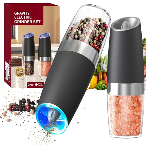 CircleJoy CIRCLE JOY Gravity Electric Salt and Pepper Grinder Set Automatic Salt and Pepper Grinder Set with LED Light, Battery Operated, Adjustable Coarseness, Large Capacity, for Home Kitchen BBQ - Image 1