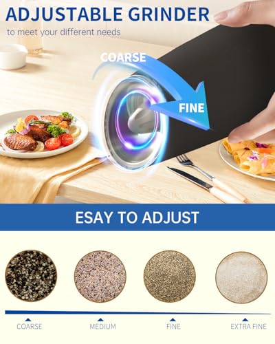 CircleJoy CIRCLE JOY Gravity Electric Salt and Pepper Grinder Set Automatic Salt and Pepper Grinder Set with LED Light, Battery Operated, Adjustable Coarseness, Large Capacity, for Home Kitchen BBQ - Image 4
