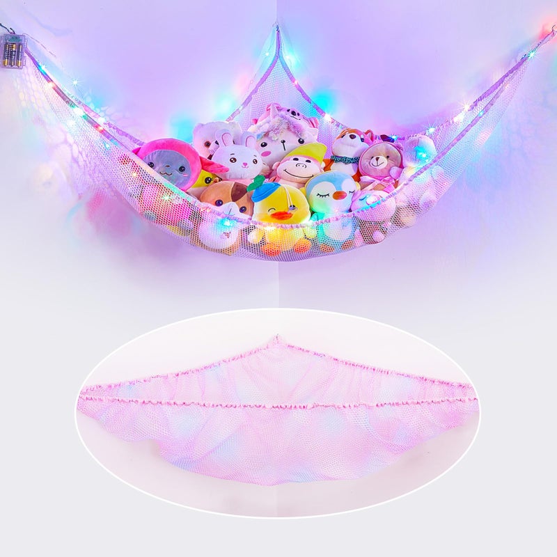 Basumee Stuffed Animals Net or Hammock with LED Light Hanging Toy Net Hammock for Stuffed Animals Storage Stuff Animals Hammocks for Nursery Kids Room with Remote Control 8 Kinds of LightsPack of 1