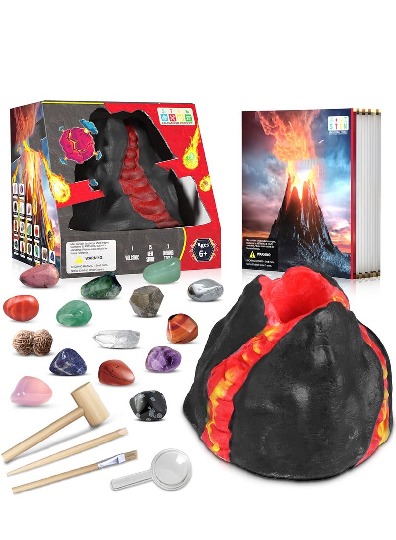 Gemstone Dig Kit, Volcano Gems Kit for Kids 6-12 Year Old, Dig up 15 Real Gems and Crystals Dig Pack Diamond Dig It Science Activities Educational Toys Gifts for Boys  Girls Age 6-8 8-12 - Image 1