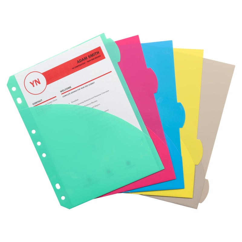 C-Line Mini Size 5-Tab Poly Index Dividers with Pockets, for 5.5 x 8.5, 6 x 9 and 8.5 x 11 Binders, Assorted Colors, One 5-Tab Set (03750) - Image 3