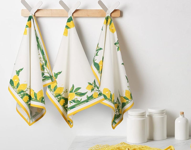 FINGERCRAFT Kitchen Towels 100 Natural Cotton Set of 6 MultiPurpose Kitchen Cloth Very Soft Highly Absorbent Tea Towels for Home and Kitchen 20in X 30in Lemon Print - Image 1