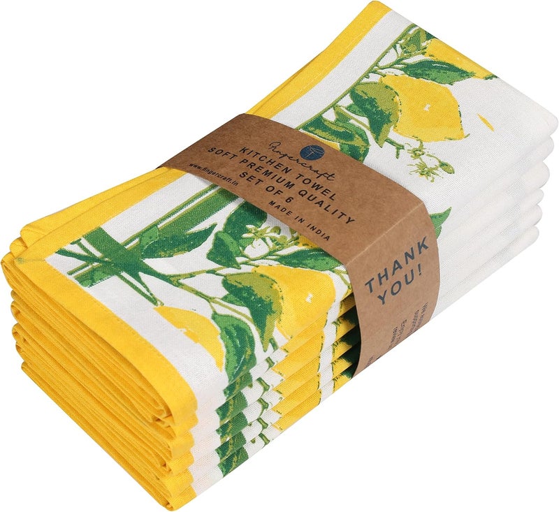 FINGERCRAFT Kitchen Towels 100 Natural Cotton Set of 6 MultiPurpose Kitchen Cloth Very Soft Highly Absorbent Tea Towels for Home and Kitchen 20in X 30in Lemon Print - Image 3