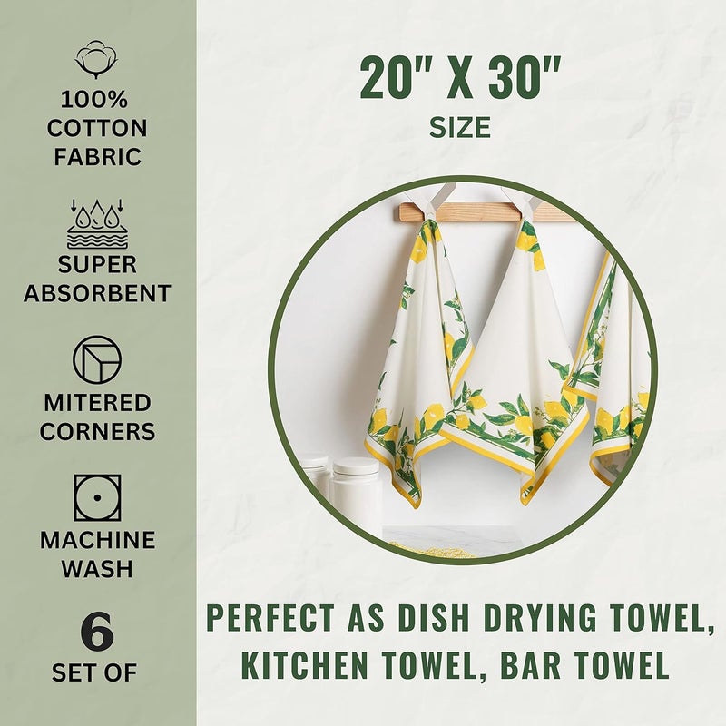 FINGERCRAFT Kitchen Towels 100 Natural Cotton Set of 6 MultiPurpose Kitchen Cloth Very Soft Highly Absorbent Tea Towels for Home and Kitchen 20in X 30in Lemon Print - Image 5