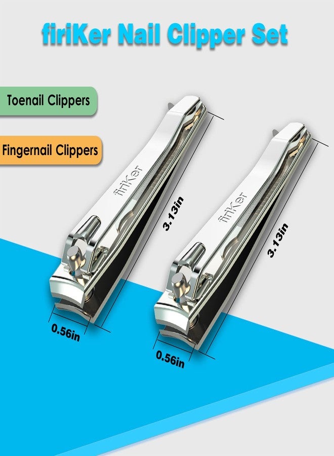 firiKer 2PCS Stainless Steel Nail Clippers,Professional Fingernail Clipper and Toenail Clipper, Wide Easy Press Lever Nail Cutter with Swing Out Nail Cleaner/File for Men and Women - Image 2