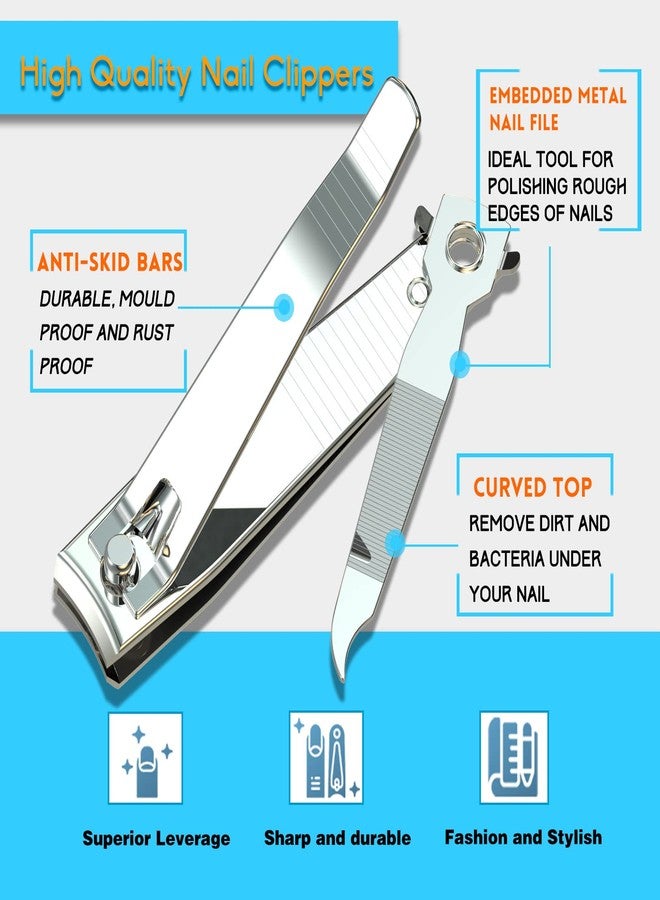 firiKer 2PCS Stainless Steel Nail Clippers,Professional Fingernail Clipper and Toenail Clipper, Wide Easy Press Lever Nail Cutter with Swing Out Nail Cleaner/File for Men and Women - Image 4