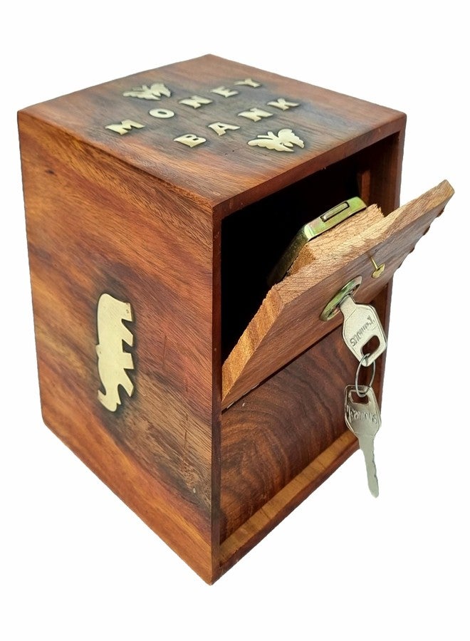 MITRIA TRADERS Wooden Money Bank - Big Size Master Size Large Piggy Bank Wooden for Kids and Adults (Brown) 6 x 6 INCH - Image 4