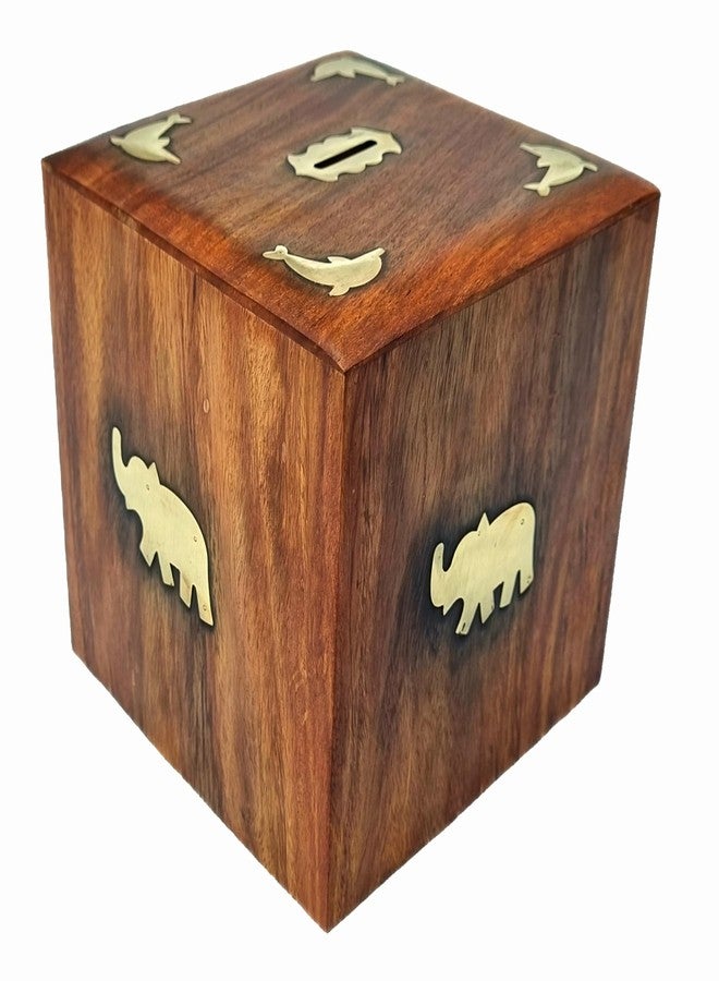MITRIA TRADERS Wooden Money Bank - Big Size Master Size Large Piggy Bank Wooden for Kids and Adults (Brown) 6 x 6 INCH - Image 3