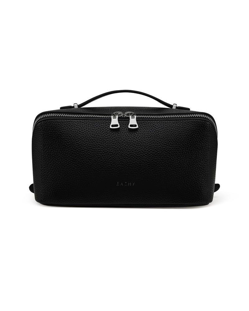 EACHY Travel Makeup Bag, Lychee Leather Large Capacity Cosmetic Bag for Women, Open Flat Toiletry Bag with TPU Brush Compartment, Waterproof Skincare Organizer Travel Essentials - Image 1