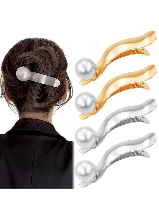 Aswewamt - 4 Pcs Pearl Hair Clips For Women 4.13 Inch Large Pearl Alligator Hair Claws Metal Elegant Hair Pins Decoration Styling Accessories For Daily Use Parties Wedding - Image 1
