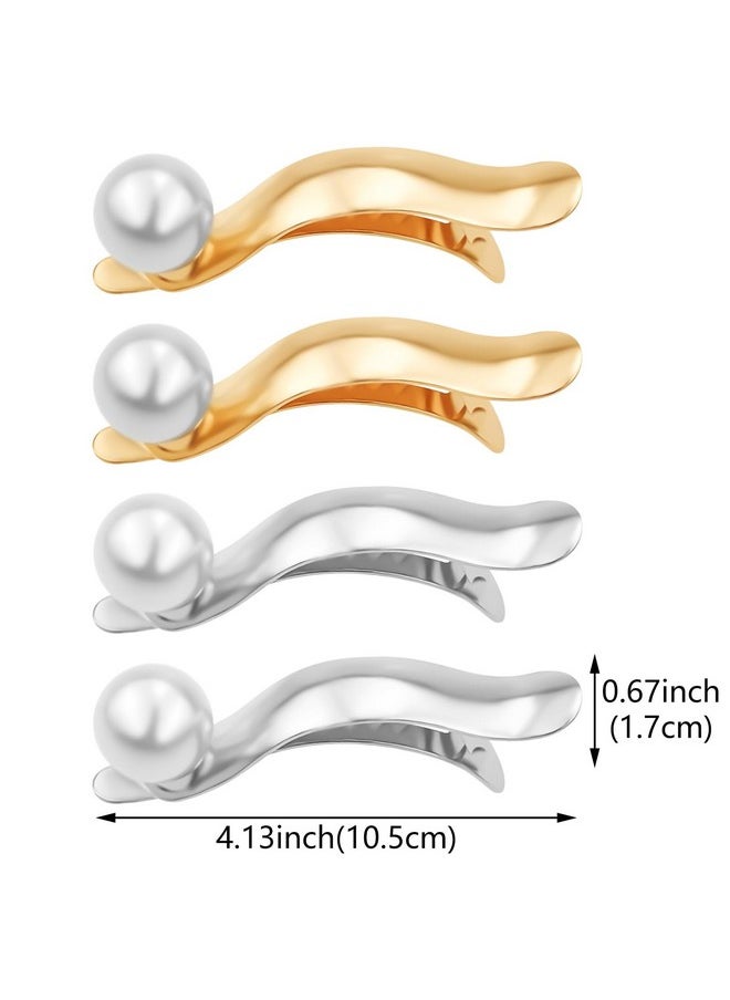 Aswewamt - 4 Pcs Pearl Hair Clips For Women 4.13 Inch Large Pearl Alligator Hair Claws Metal Elegant Hair Pins Decoration Styling Accessories For Daily Use Parties Wedding - Image 1