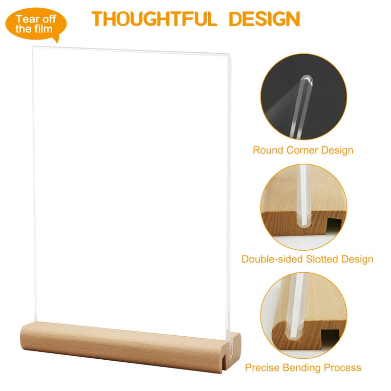 trophable Acrylic Sign Holder, L/T Shape Clear Acrylic Frames Wood Base Table Menu Display Stand for Office School Restaurant (Clear 5x7 inch 2Pack) - Image 4