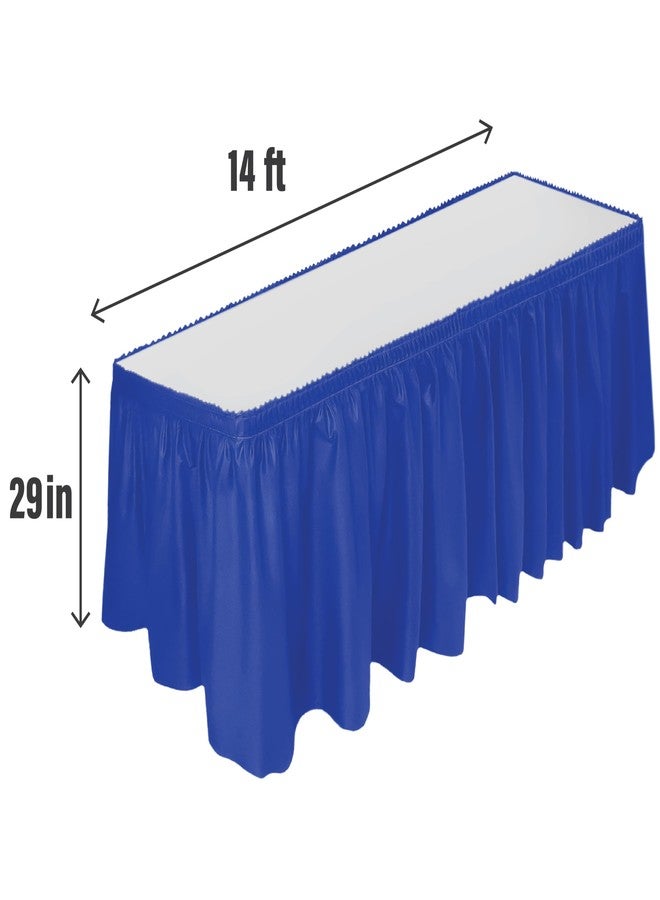 ديكور راك تنورة طاولة ديكورراك، 29 بوصة × 14 قدم - خالية من مادة BPA - تنورة طاولة بلاستيكية، للاستخدام مرة واحدة، قابلة لإعادة الاستخدام، تنورة طاولة مستطيلة، أزرق ملكي (عبوة واحدة) - Image 2
