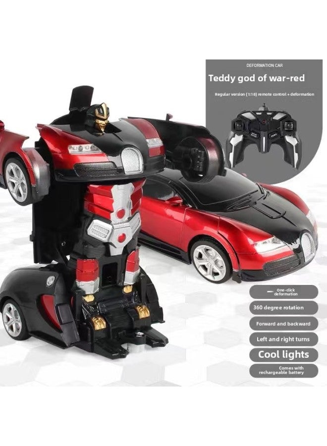 Children's Remote Control Transforming Car Toy Rechargeable Drift 118 One-click Transformation Robot Dinosaur Toy-Color:23CM Cloth Plus Red (40HMZ)-Proportion:1:18  - Image 1