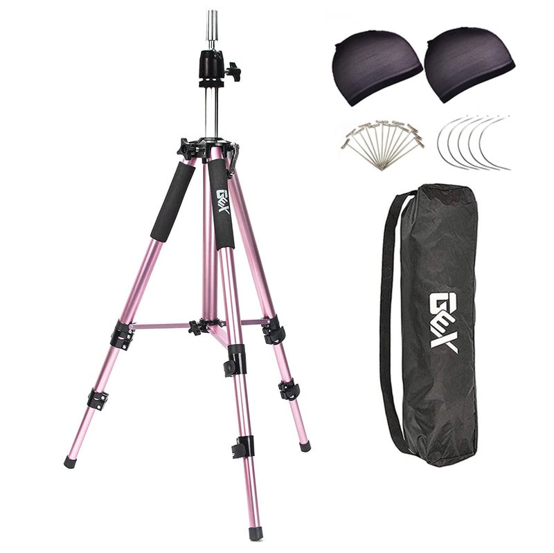 gexworldwide gexworldwide GEX 63 Heavy Duty Mannequin Tripod Stand Wig Stand for Wig Mannequin Head Training Doll Manikin Head for Cosmetology Hairdressing with Travel Bag Rose Gold
