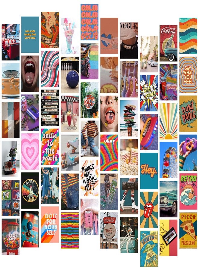 Thepaper9store Retro Collage Kit Aesthetic Room Decor Self Adhesive Wall Posters Kit for Bed Room Decoration Aesthetic Posters (Set of 60) - Image 1