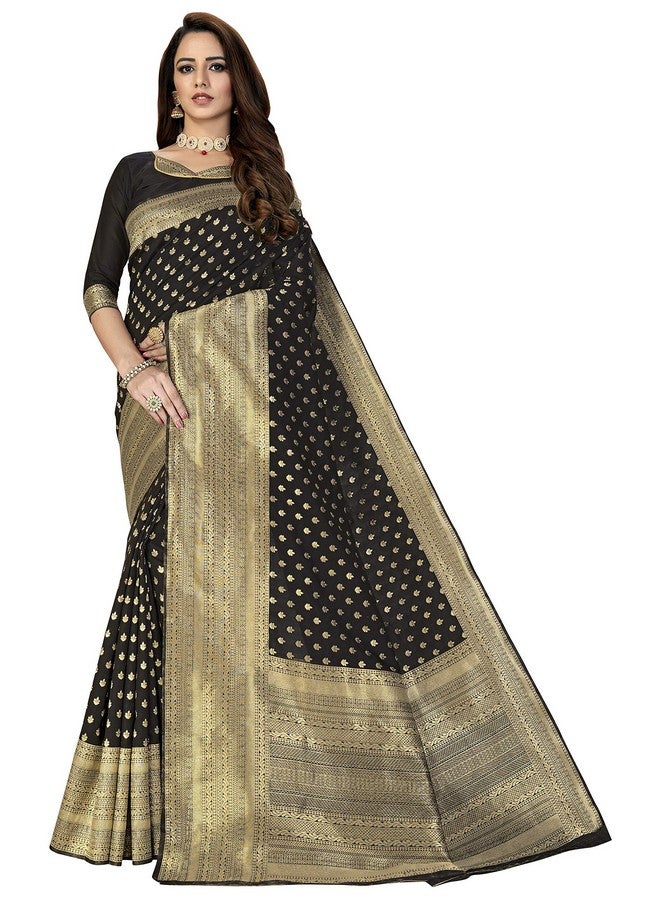 Glory Sarees ساري غلوري للنساء من حرير بناراسي مع قطعة بلوزة (Glory_Silk101_Black) - Image 2