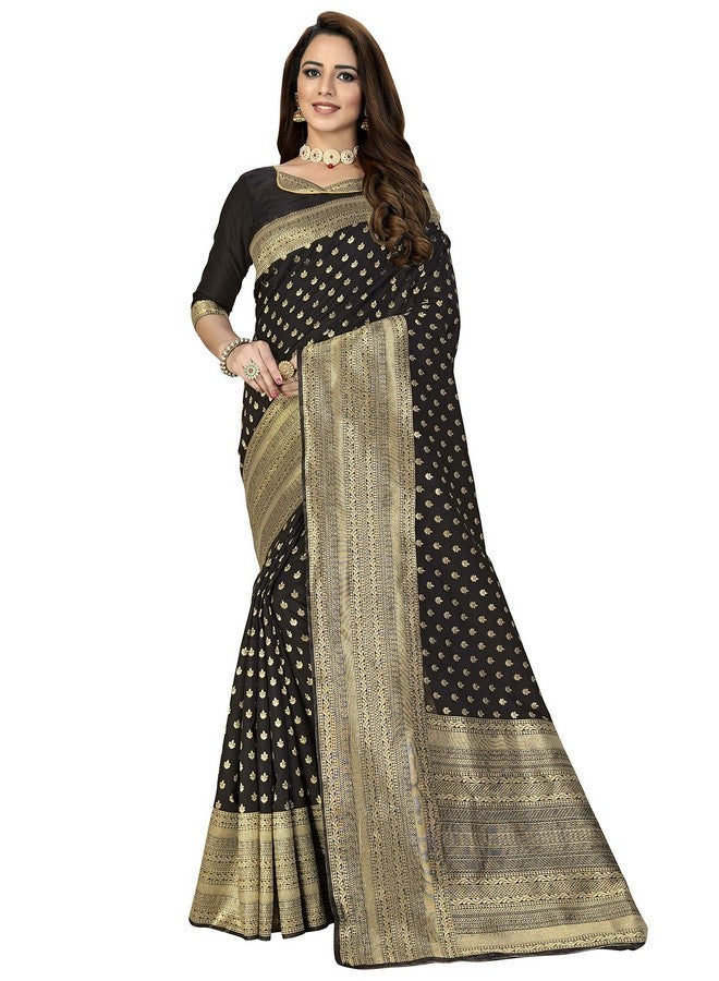 Glory Sarees ساري غلوري للنساء من حرير بناراسي مع قطعة بلوزة (Glory_Silk101_Black) - Image 1