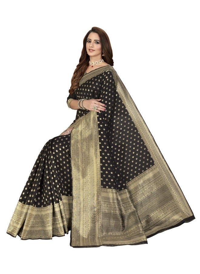 Glory Sarees ساري غلوري للنساء من حرير بناراسي مع قطعة بلوزة (Glory_Silk101_Black) - Image 3