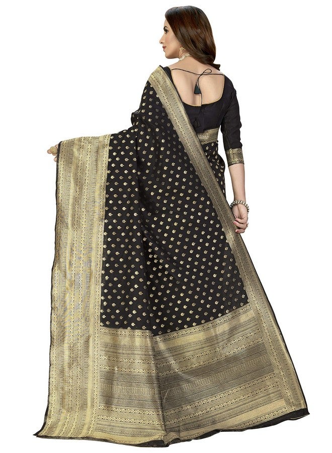 Glory Sarees ساري غلوري للنساء من حرير بناراسي مع قطعة بلوزة (Glory_Silk101_Black) - Image 5