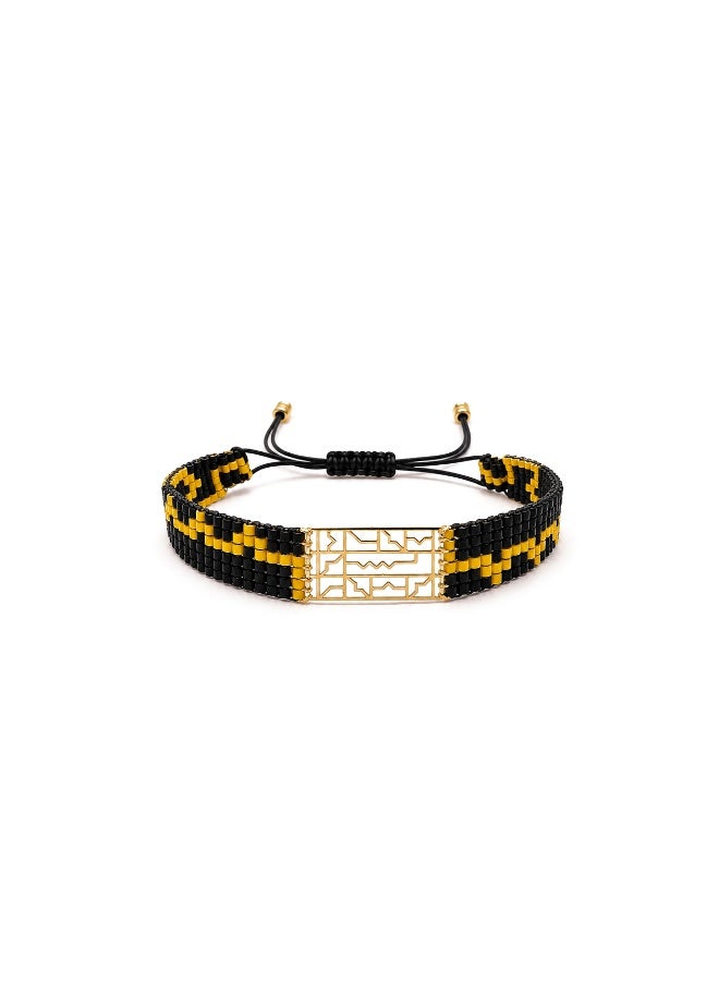 Handwoven Miyuki Beaded Bracelet with 18K Real Gold Centerpiece , Elegant Handmade Jewelry for Women