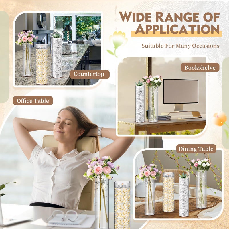 Nuogo 24 Pcs Acrylic Clear Cylinder Vase Plastic Flower Vase Unbreakable Tall for Wedding Centerpieces Party Home Plants Bouquet Decor (12 Inch) - Image 3