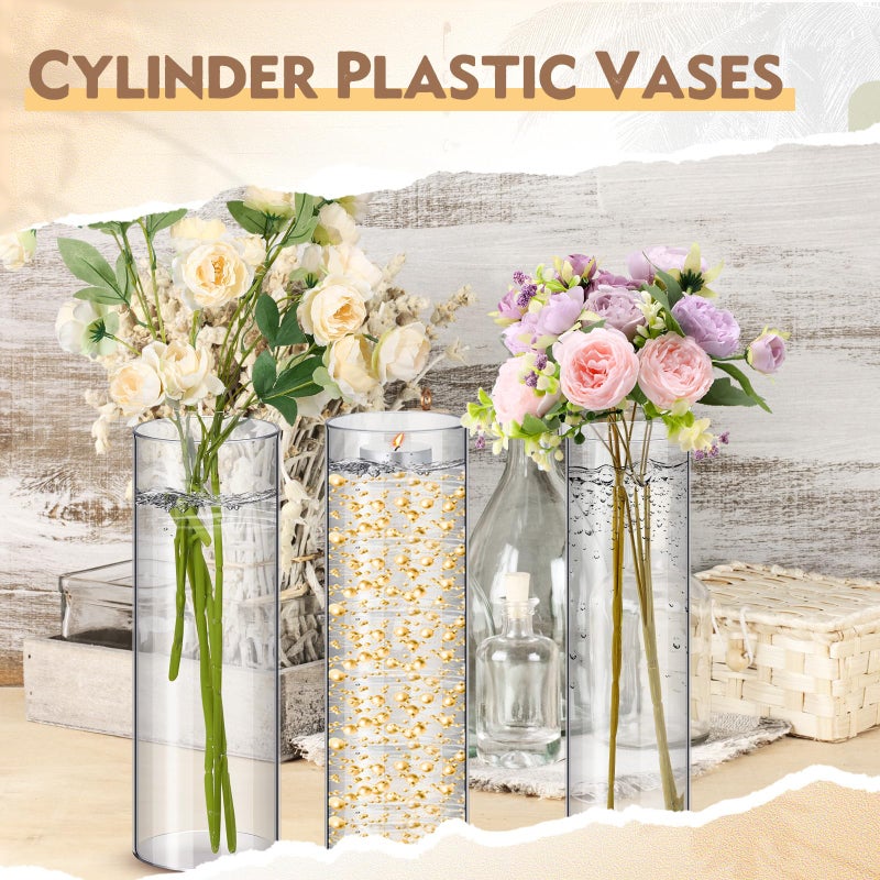 Nuogo 24 Pcs Acrylic Clear Cylinder Vase Plastic Flower Vase Unbreakable Tall for Wedding Centerpieces Party Home Plants Bouquet Decor (12 Inch) - Image 5