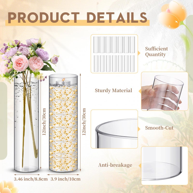 Nuogo 24 Pcs Acrylic Clear Cylinder Vase Plastic Flower Vase Unbreakable Tall for Wedding Centerpieces Party Home Plants Bouquet Decor (12 Inch) - Image 2