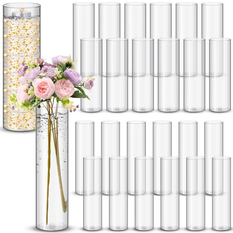 Nuogo 24 Pcs Acrylic Clear Cylinder Vase Plastic Flower Vase Unbreakable Tall for Wedding Centerpieces Party Home Plants Bouquet Decor (12 Inch) - Image 1