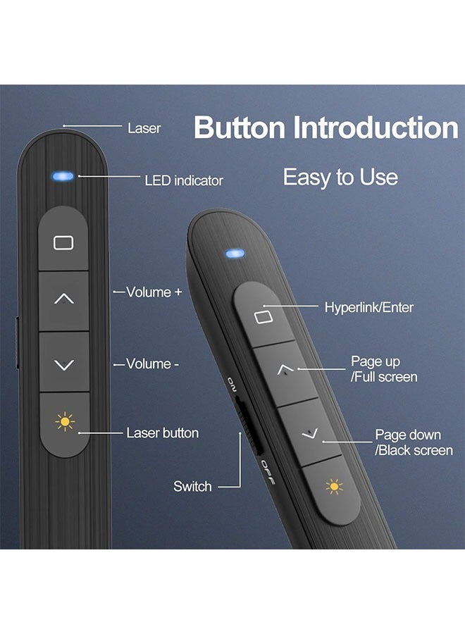 DAREU Wireless Presenter Remote Control Pointer with Hyperlink Volume Control, RF 2.4GHz USB PowerPoint Clicker for Business Presentation, Office and Classroom Use, Slide Advancer Black - Image 2