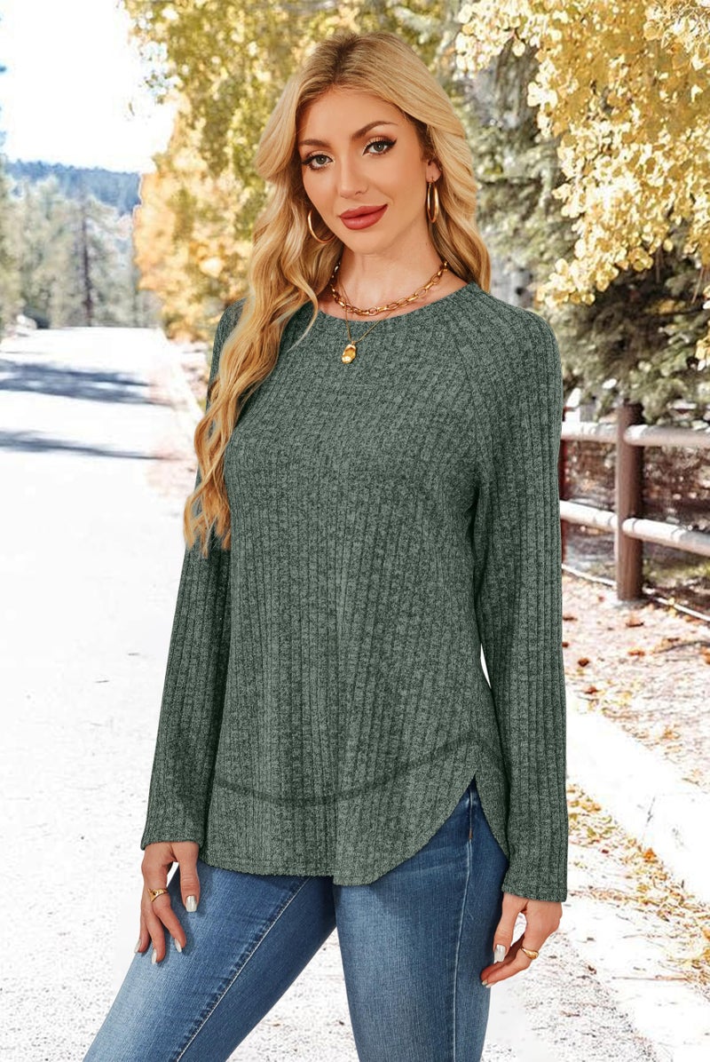 WIHOLL Womens Fall Fashion Must Haves 2025 2026 Tunic Shirts Business Casual Tops Long Sweaters Lightweight Spring Outfits Round Neck Green M - Image 3