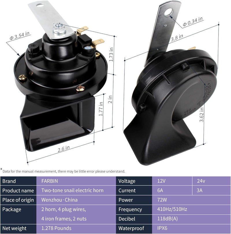 FARBIN 12V Electric Air Horn Kit for Truck, Car, SUV, Motorcycle, Boat - Black Horn with Wire Harness - Image 5