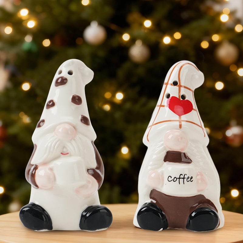 bwszrosa Hand-Painted Christmas Gnome Ceramic Salt Pepper Shakers Set(2-Pack)-Tabletop Spice Dispensers,Cute Farmhouse Kitchen Decor/Table Ornament,Fun Holiday Present for Valentineâ€™S Day Gift For Her - Image 1