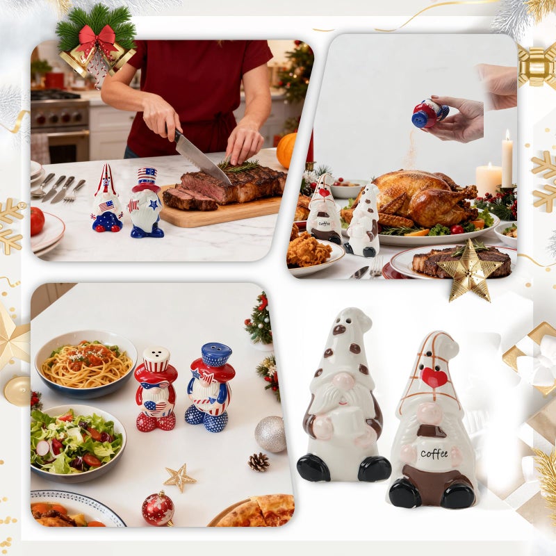 bwszrosa Hand-Painted Christmas Gnome Ceramic Salt Pepper Shakers Set(2-Pack)-Tabletop Spice Dispensers,Cute Farmhouse Kitchen Decor/Table Ornament,Fun Holiday Present for Valentineâ€™S Day Gift For Her - Image 2
